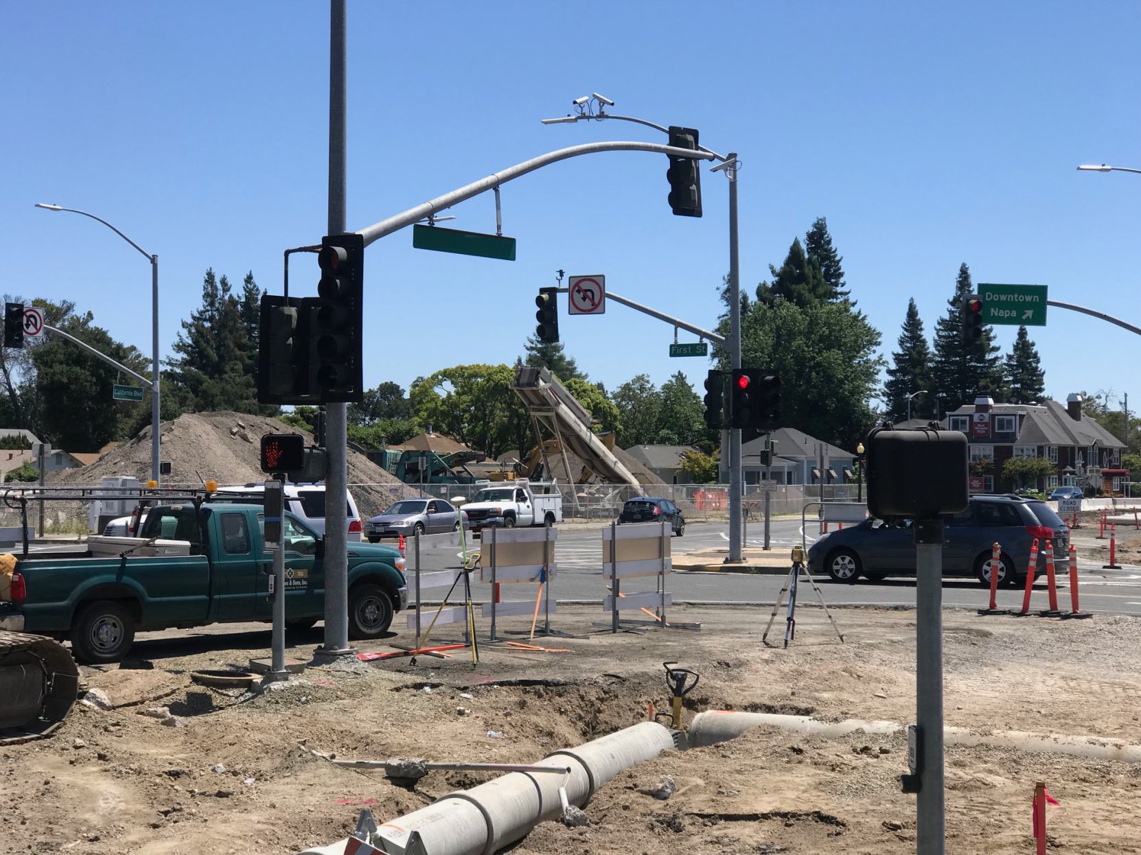 Construction progress of Napa's First Street roundabout.